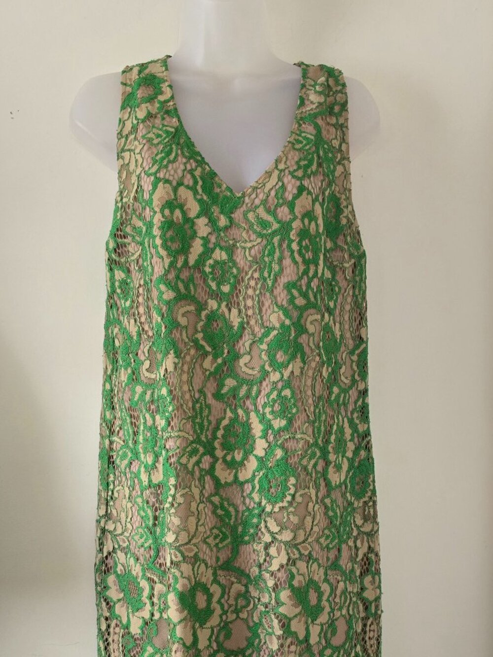 Twinset Simona Barbieri Green & Beige Lace Dress Size 48